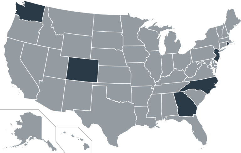 U.S. map highlighting states where ZERO TO THREE is partnering with leading children’s advocacy organizations to bring Think Babies™ to states across the country.